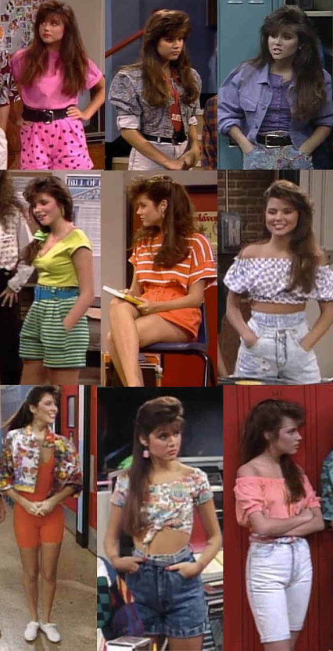 A selection of outfits worn by Tiffani Thiessen in Saved by the Bell