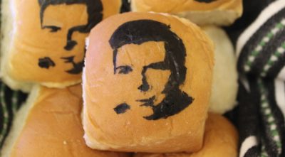 A bread roll with Rick Astley's face